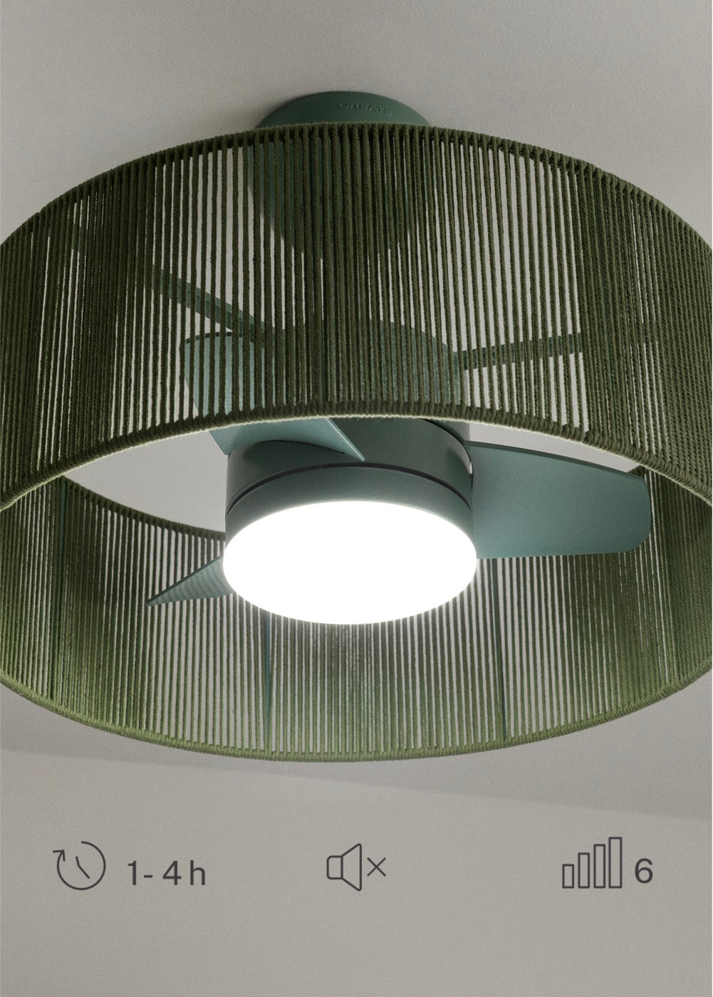 Wind Lamp Woven - Ventilateur De Plafond Silencieux 25W Avec Lumière Led - Vert Sauge