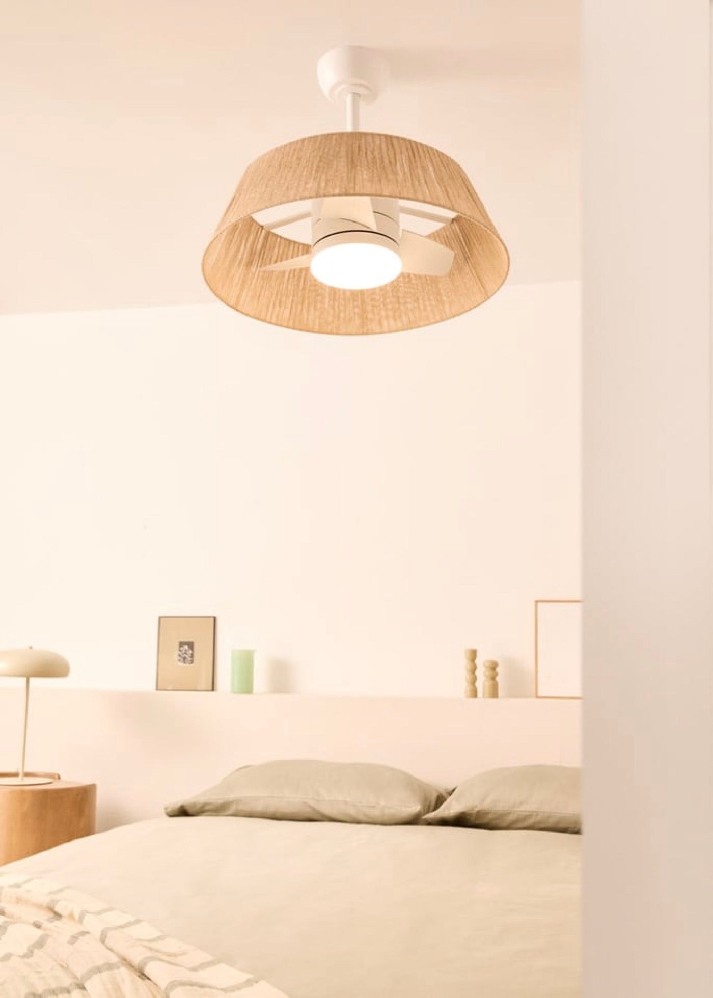 Wind Lamp Natural Woven - Quiet 25W Ø60cm Ceiling Fan with LED Light - Off-White# Off-White# With Light# No# ABS