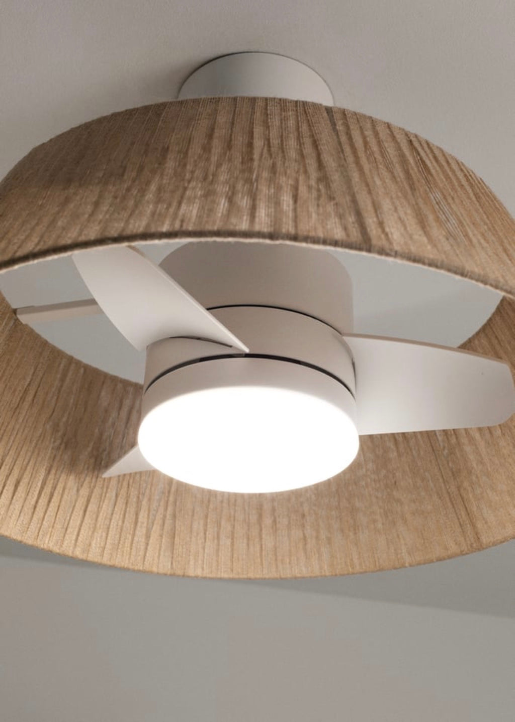 Wind Lamp Natural Woven - Quiet 25W Ø60cm Ceiling Fan with LED Light - Off-White# Off-White# With Light# No# ABS