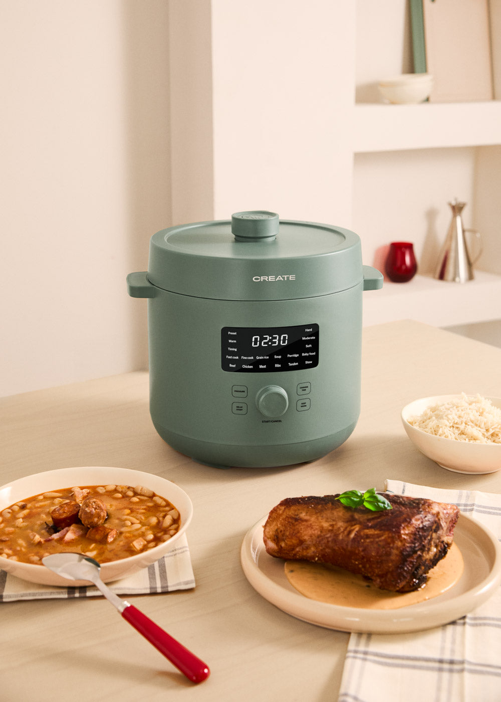 Pressure Cooker Studio - Olla a Presión Eléctrica Multifunción Programable - 6 L - Verde Salvia