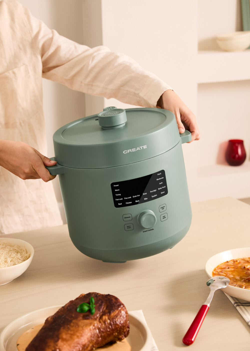 Pressure Cooker Studio - Olla a Presión Eléctrica Multifunción Programable - 6 L - Verde Salvia
