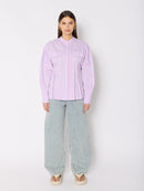Striped Shirt with Mao Collar - Candy-Pink