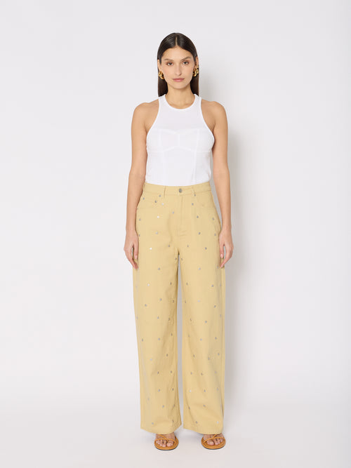 Jean Wide Leg Avec Rivets - Sand