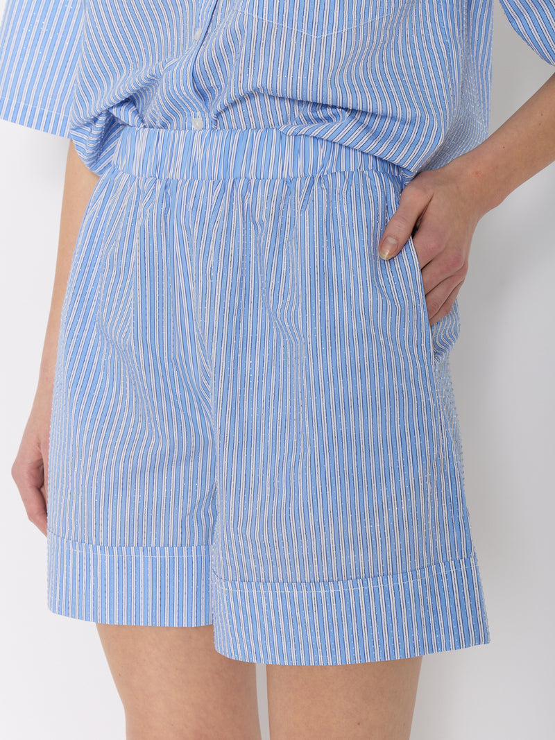 Striped Shorts With Rhinestones - Light-Blue