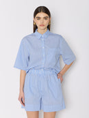 Striped Shorts With Rhinestones - Light-Blue