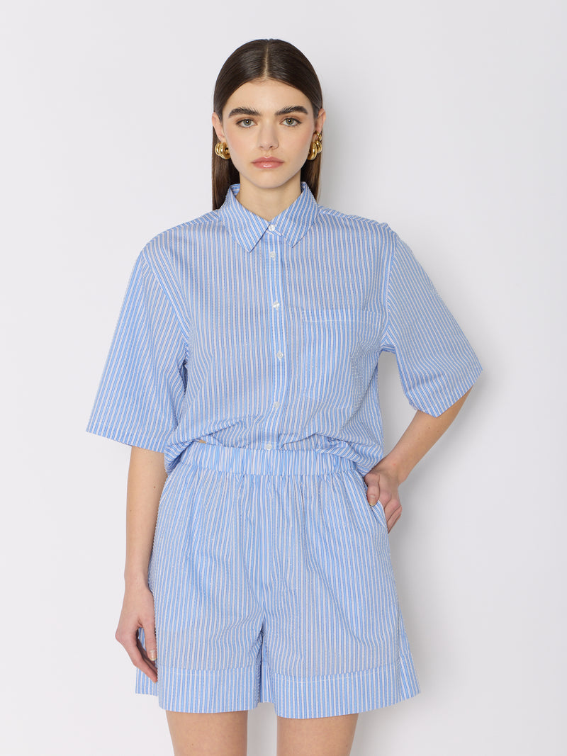 Striped Shorts With Rhinestones - Light-Blue