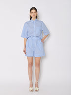 Short Raye Avec Strass - Light-Blue