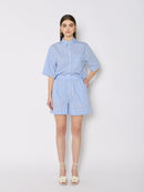 Striped Shorts With Rhinestones - Light-Blue