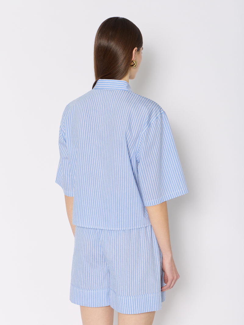 Striped Shorts With Rhinestones - Light-Blue