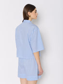 Striped Shorts With Rhinestones - Light-Blue