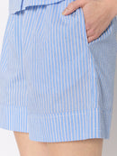 Striped Shorts With Rhinestones - Light-Blue
