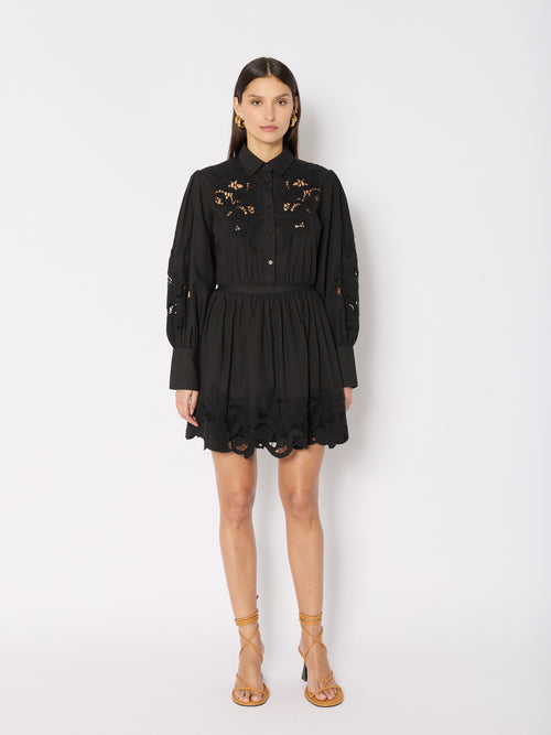 Robe Chemise Courte Ml Brodee - Black