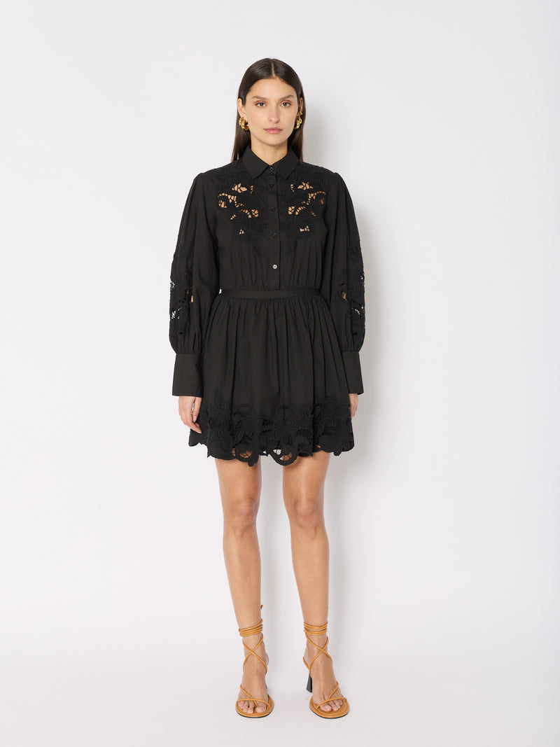 Short Shirt Dress Ml Embroidered - Black