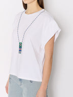 Tshirt Avec Collier Perles - White