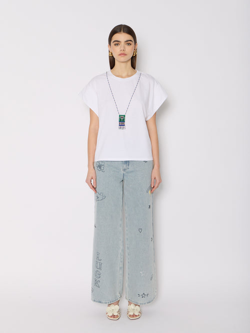 Tshirt Avec Collier Perles - White