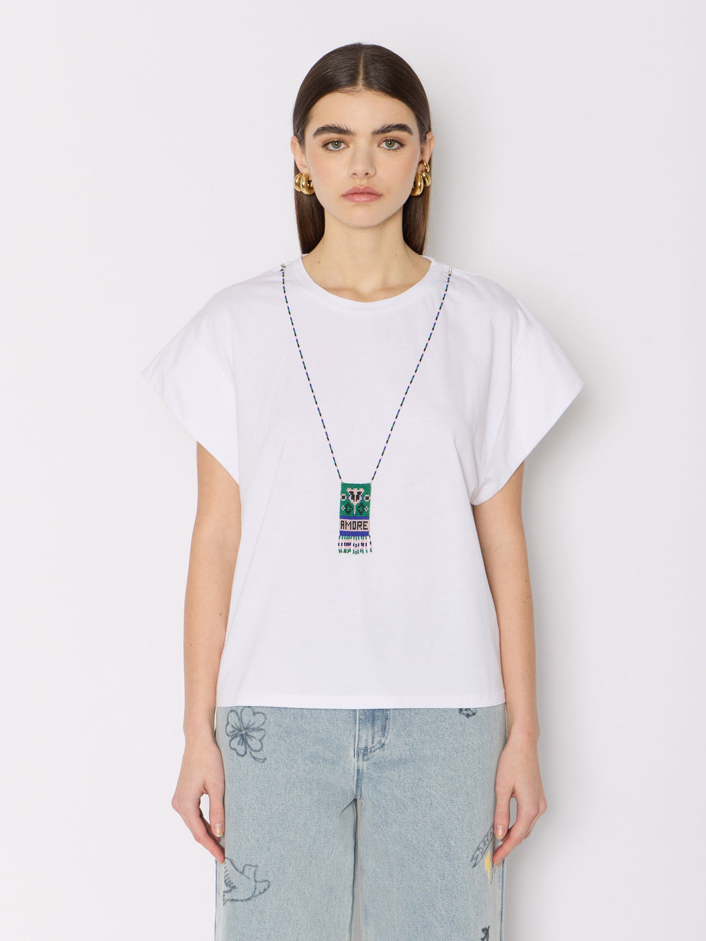 Berenice - Camiseta Con Collar de Perlas - White