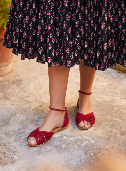 Achille Flat Sandals - Pomegranate