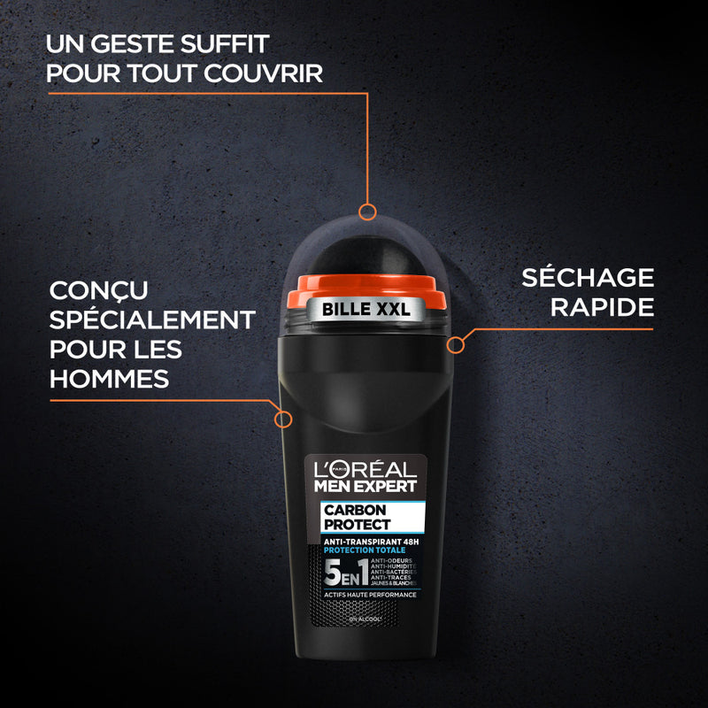 L'Oréal Men Expert - Pack of 6 - Carbon Protect Deodorant Roll-on 5In1