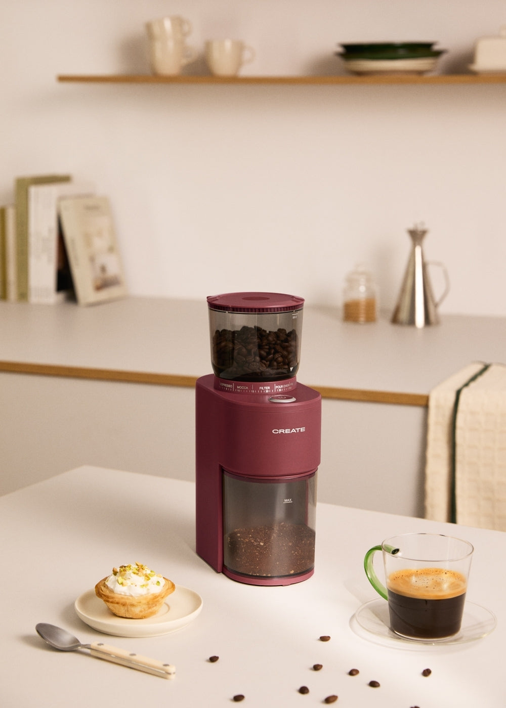 Coffee Grinder Studio Pro - Moulin À Café Avec Réservoir Et 38 Niveaux De Mouture - Bordeaux