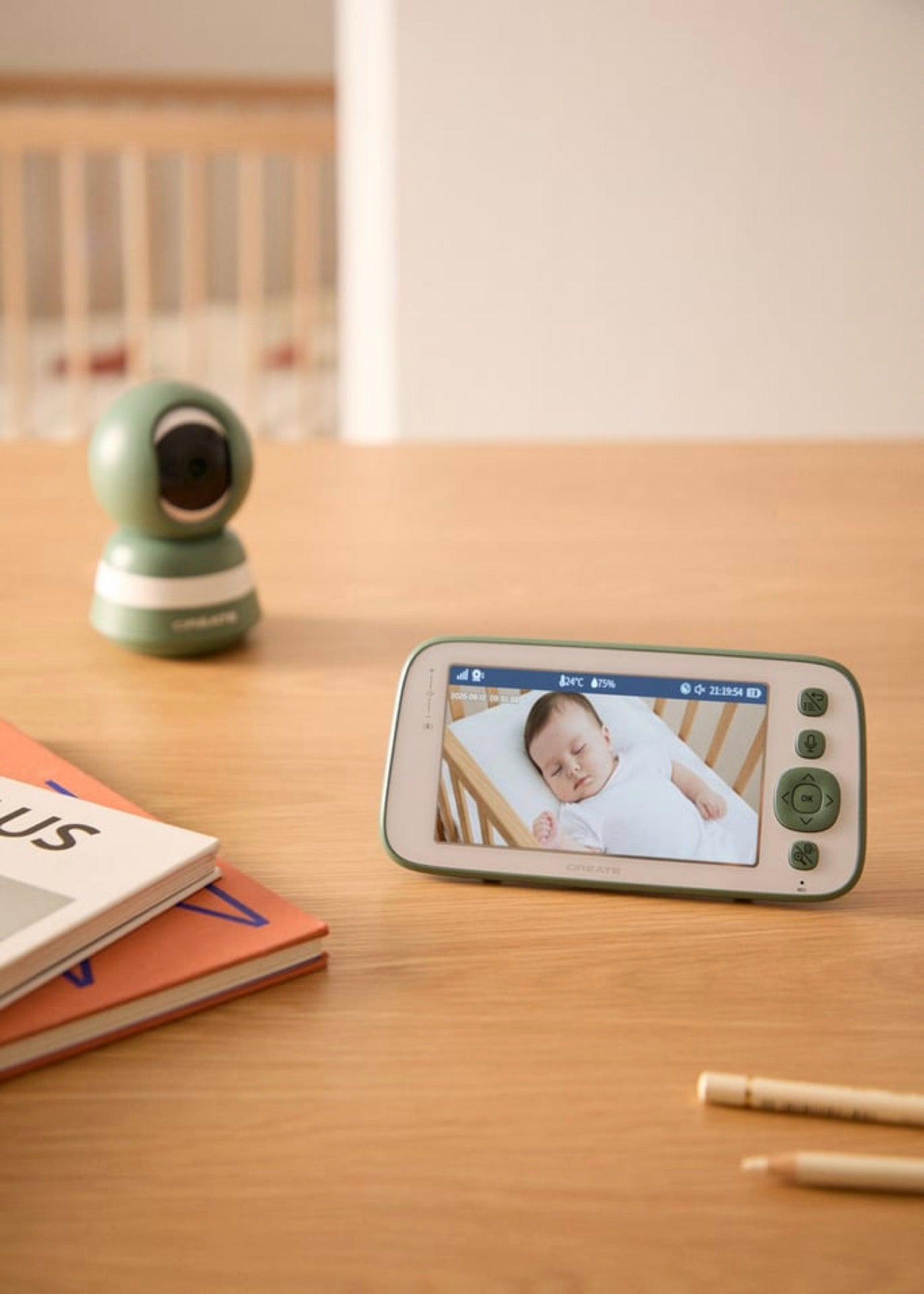Baby Cam Connect Pro - Baby Monitor Camera with Wi-Fi, Monitor and Two-Way Audio - Sage