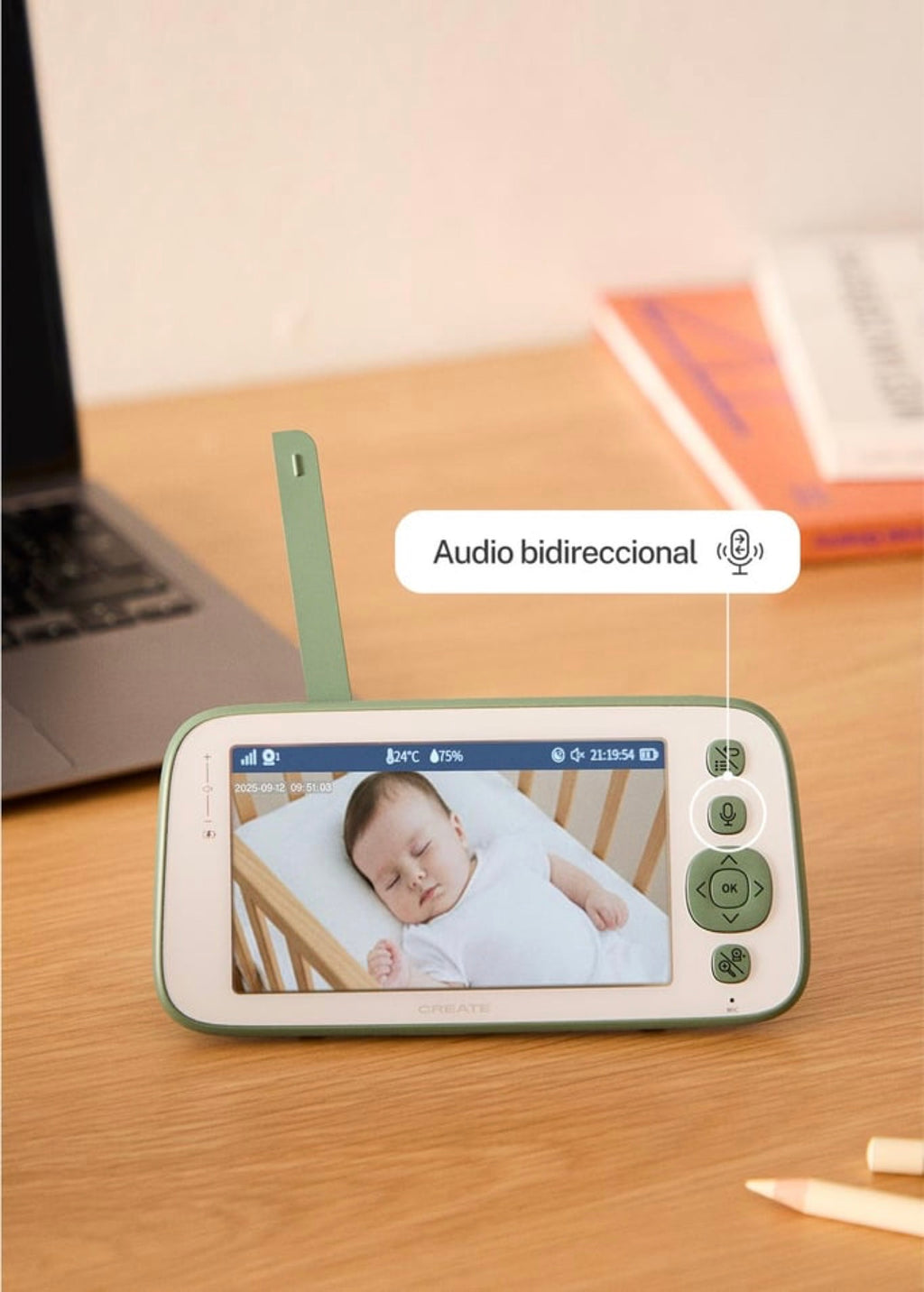 Baby Cam Connect Pro - Baby Monitor Camera with Wi-Fi, Monitor and Two-Way Audio - Sage