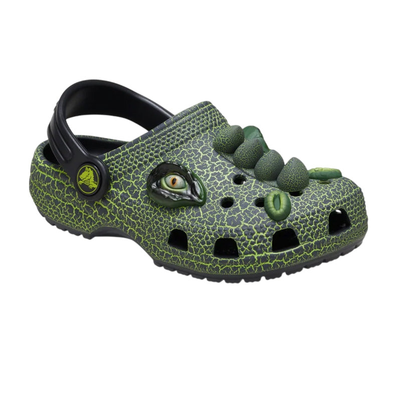 Sabots Crocs Classic Iam Scary Dino Clog Enfant - Noir, Vert