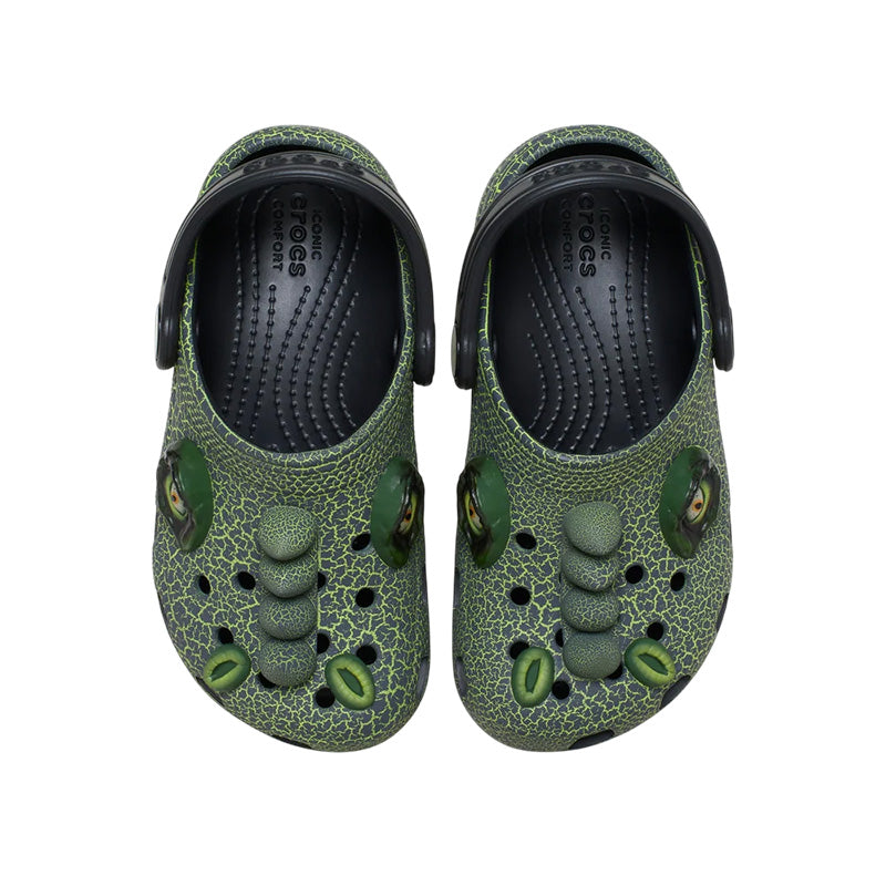 Sabots Crocs Classic Iam Scary Dino Clog Enfant - Noir, Vert