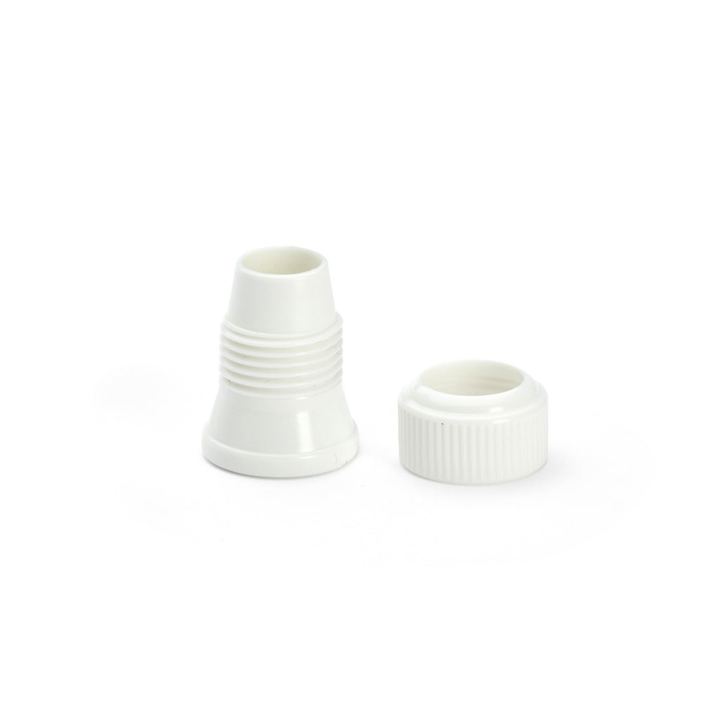 De Buyer – Adapter Til Tylle Mellem Størrelse - Polypropylen - Hvid, to tylleadaptere i hvid plast på hvid baggrund