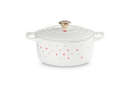 Cocotte Ronde Signature - Fonte Émaillée - 22Cm - Motifs Cœurs - Bouton Doré Clair