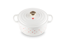 Cocotte Ronde Signature - Fonte Émaillée - 22Cm - Motifs Cœurs - Bouton Doré Clair