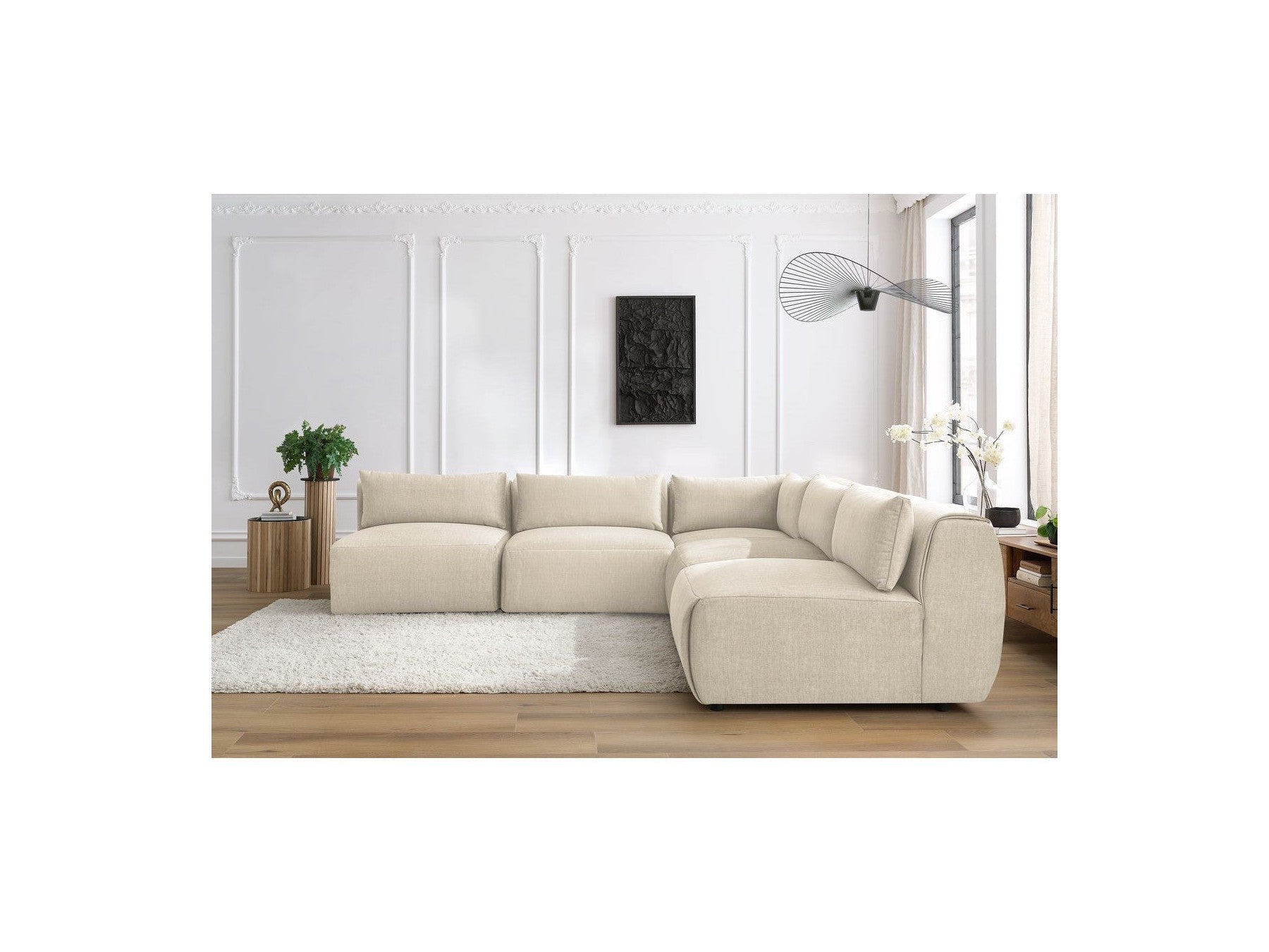 Jeanne - Canapé D'Angle Fixe Modulable - Tissu Velours Avec 4 Chauffeuses Et 1 Angle