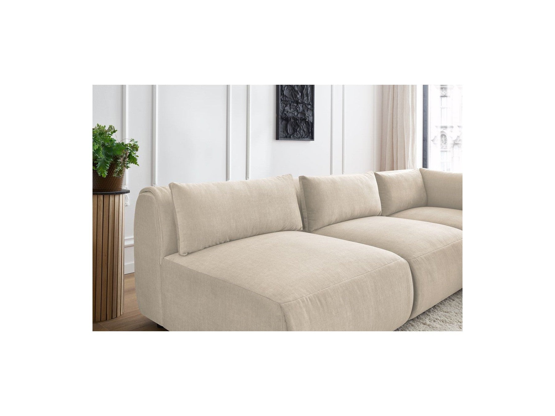 Jeanne - Canapé D'Angle Fixe Modulable - Tissu Velours Avec 4 Chauffeuses Et 1 Angle