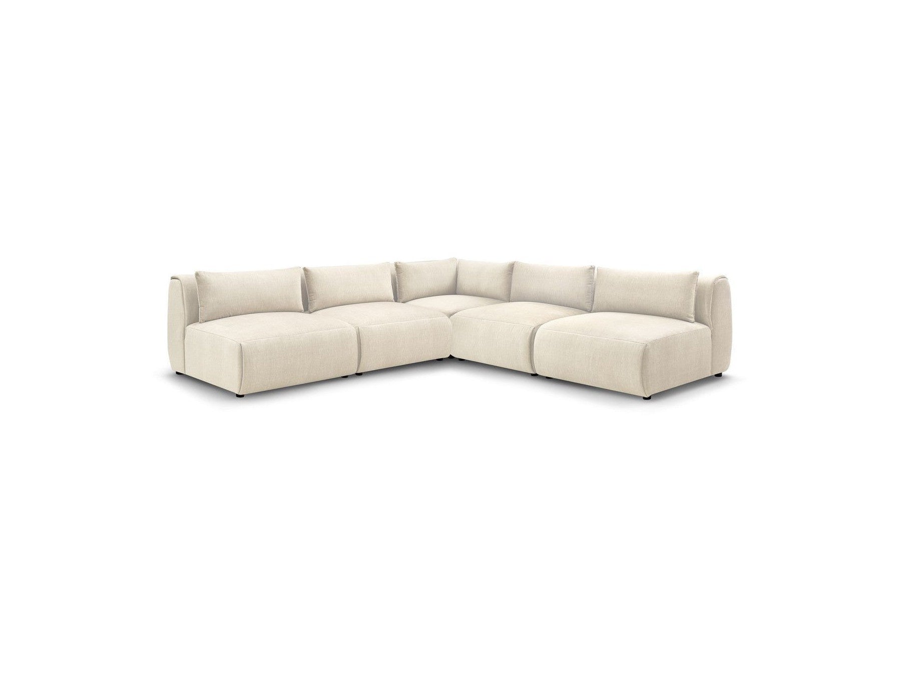 Jeanne - Canapé D'Angle Fixe Modulable - Tissu Velours Avec 4 Chauffeuses Et 1 Angle