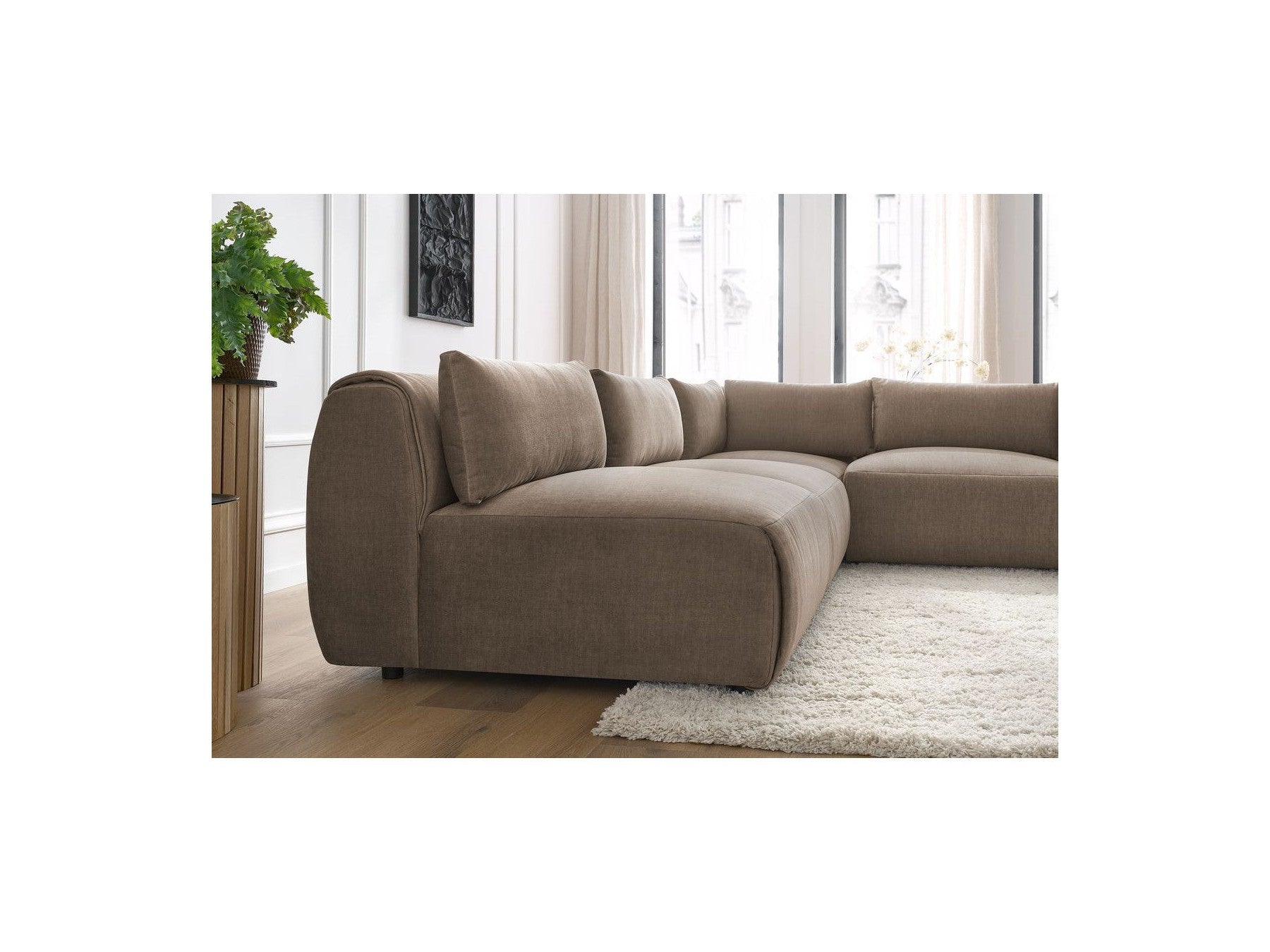 Jeanne - Canapé D'Angle Fixe Modulable - Tissu Velours Avec 4 Chauffeuses Et 1 Angle
