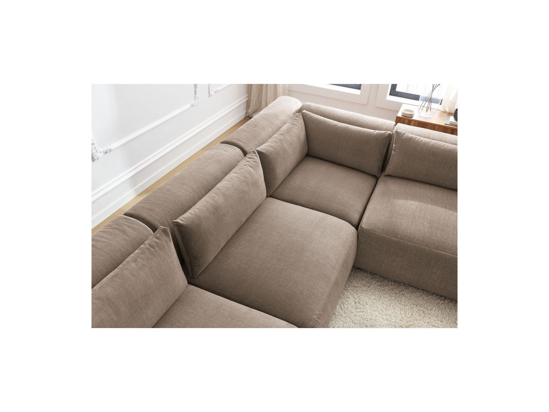 Jeanne - Canapé D'Angle Fixe Modulable - Tissu Velours Avec 4 Chauffeuses Et 1 Angle