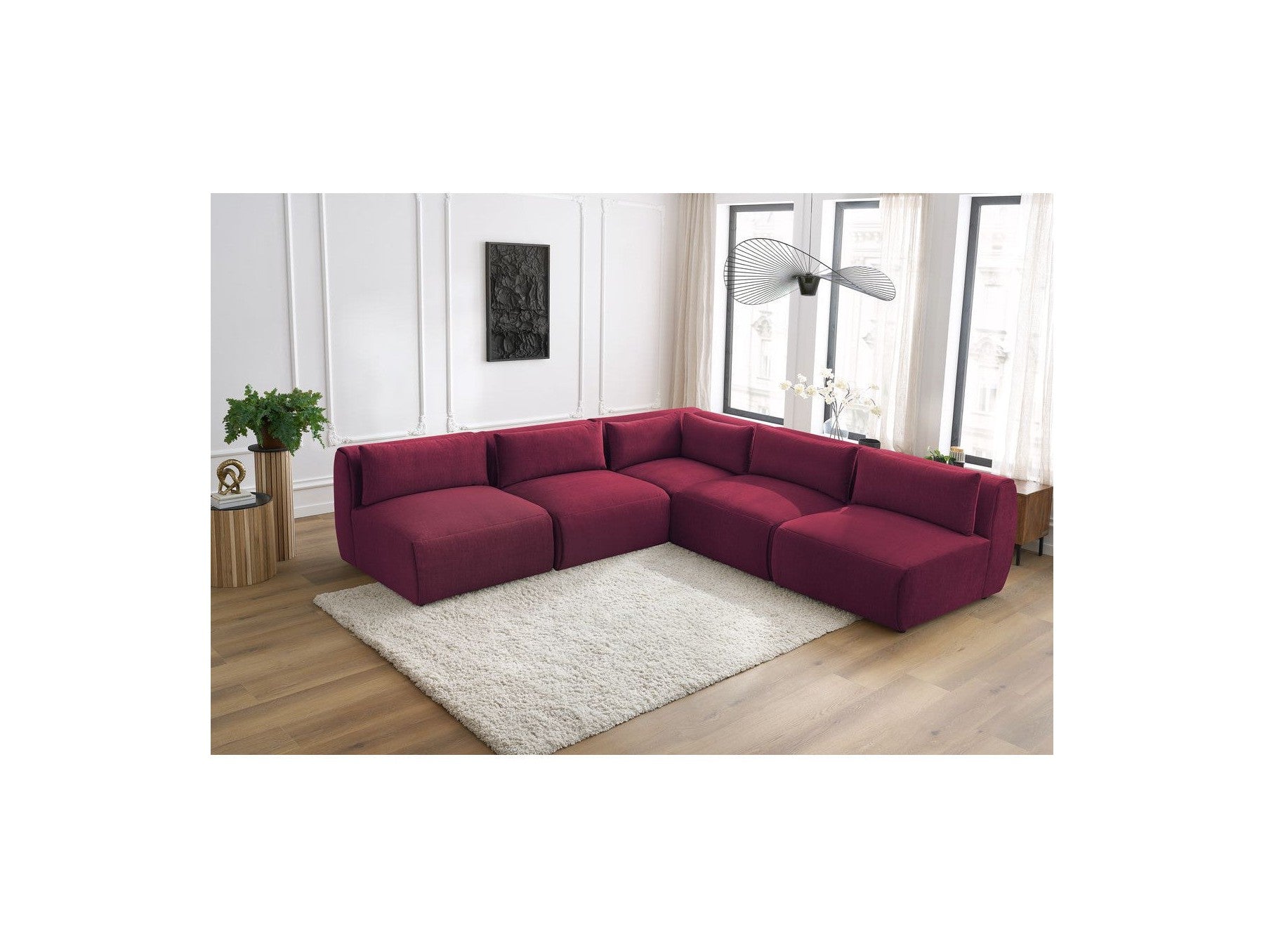 Jeanne - Canapé D'Angle Fixe Modulable - Tissu Velours Avec 4 Chauffeuses Et 1 Angle