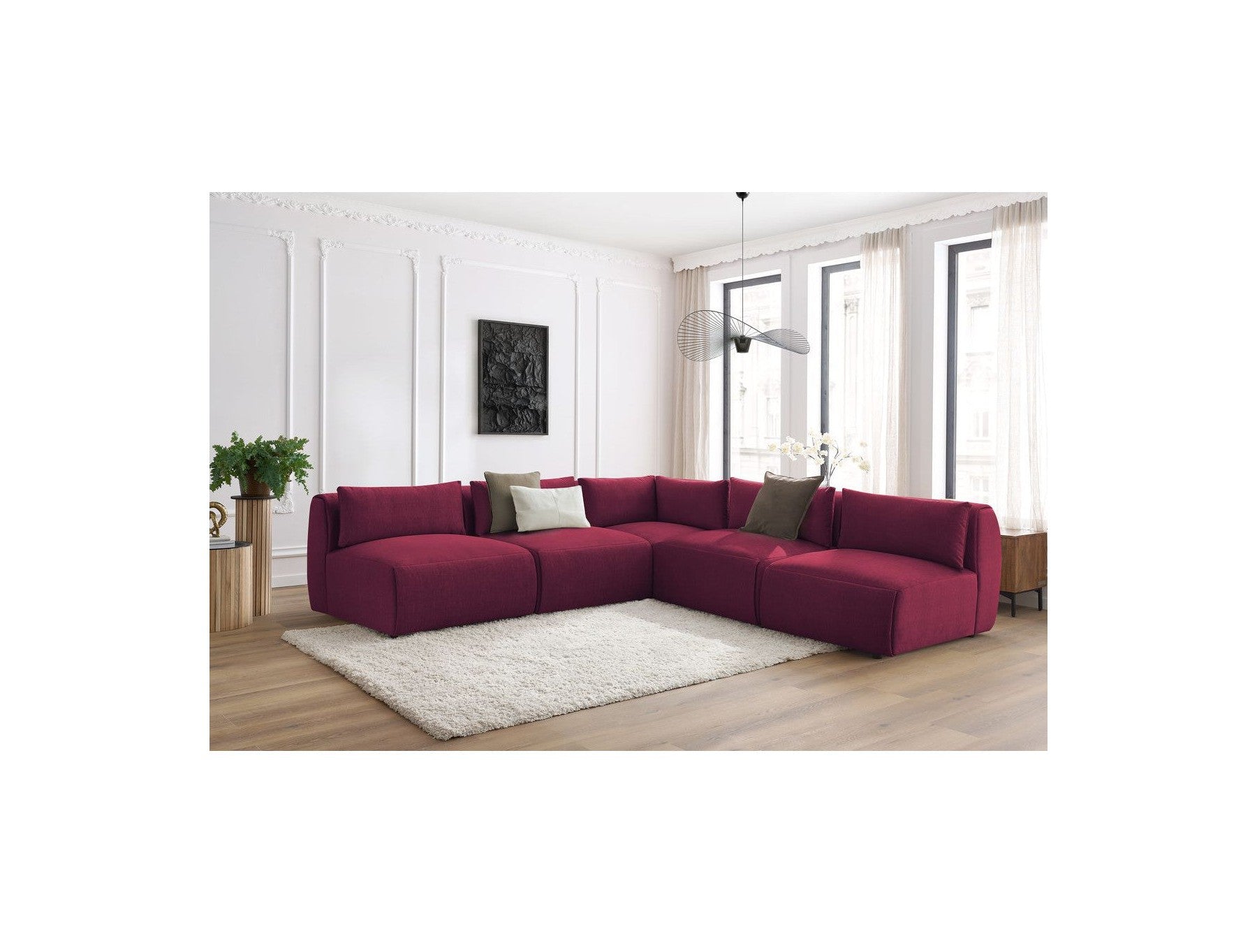 Jeanne - Canapé D'Angle Fixe Modulable - Tissu Velours Avec 4 Chauffeuses Et 1 Angle