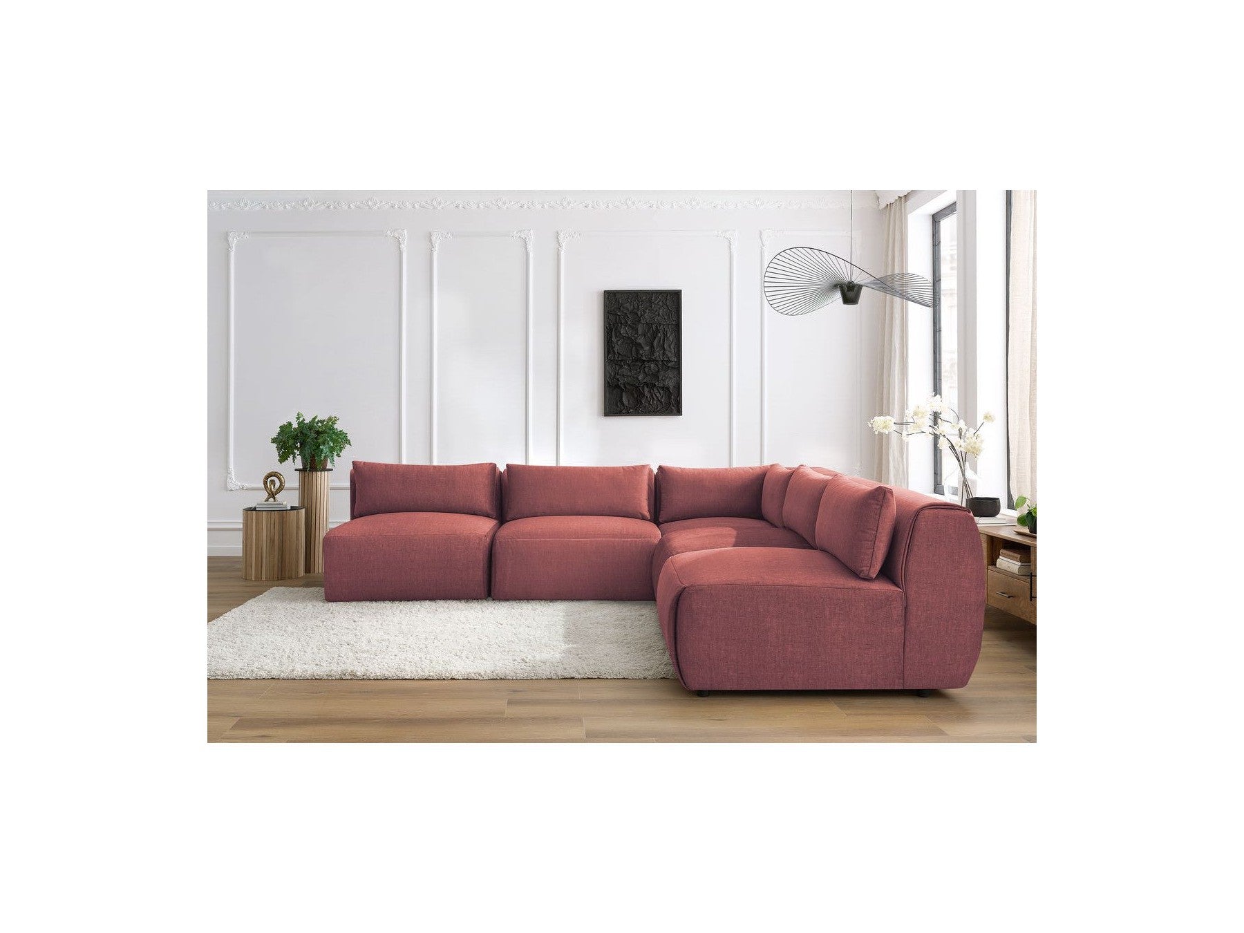Jeanne - Canapé D'Angle Fixe Modulable - Tissu Velours Avec 4 Chauffeuses Et 1 Angle