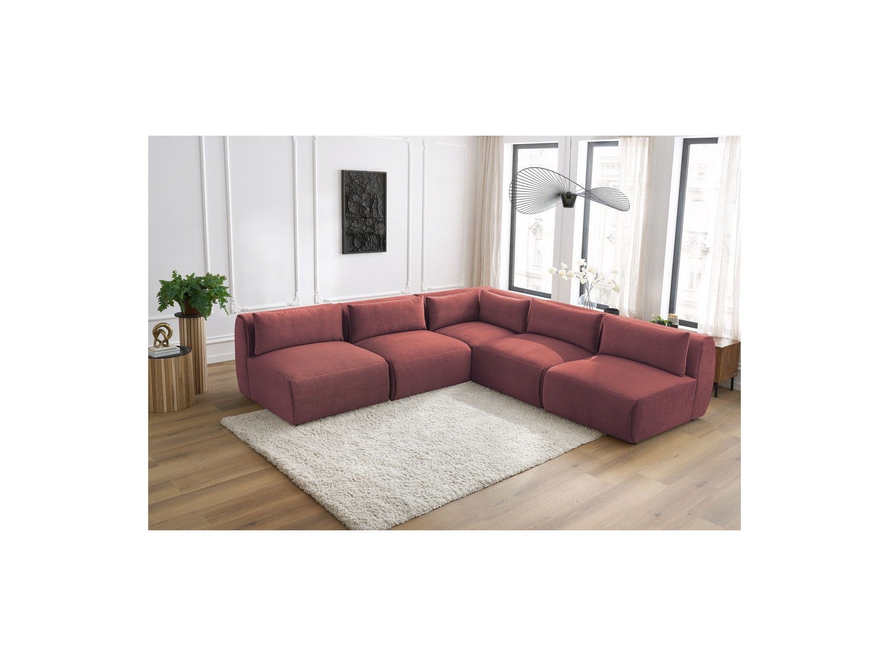 Jeanne - Canapé D'Angle Fixe Modulable - Tissu Velours Avec 4 Chauffeuses Et 1 Angle