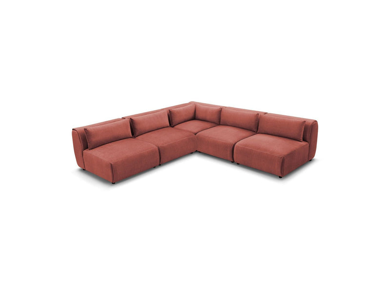 Jeanne - Sofá esquinero modular fijo - Tela de terciopelo con 4 sillones y 1 esquinero