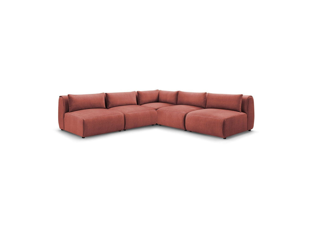 Jeanne - Canapé D'Angle Fixe Modulable - Tissu Velours Avec 4 Chauffeuses Et 1 Angle