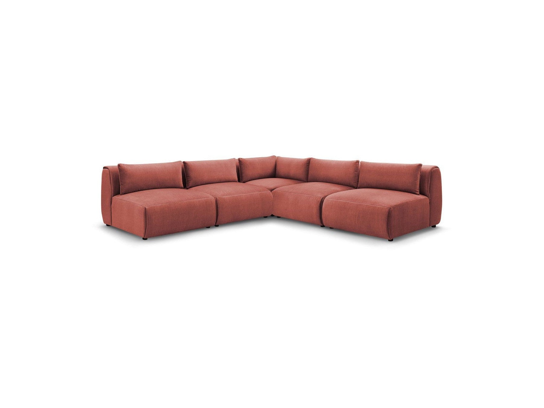 Jeanne - Canapé D'Angle Fixe Modulable - Tissu Velours Avec 4 Chauffeuses Et 1 Angle