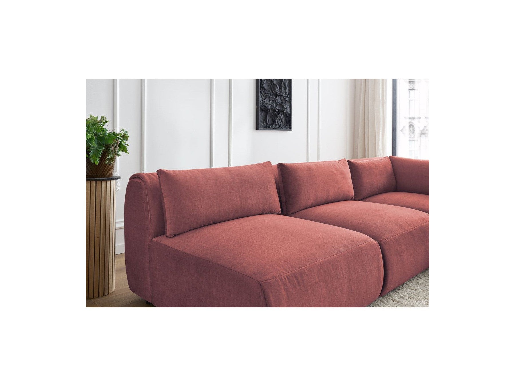 Jeanne - Canapé D'Angle Fixe Modulable - Tissu Velours Avec 4 Chauffeuses Et 1 Angle