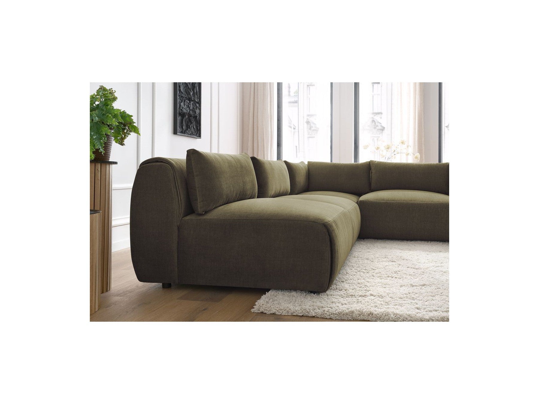 Jeanne - Canapé D'Angle Fixe Modulable - Tissu Velours Avec 4 Chauffeuses Et 1 Angle
