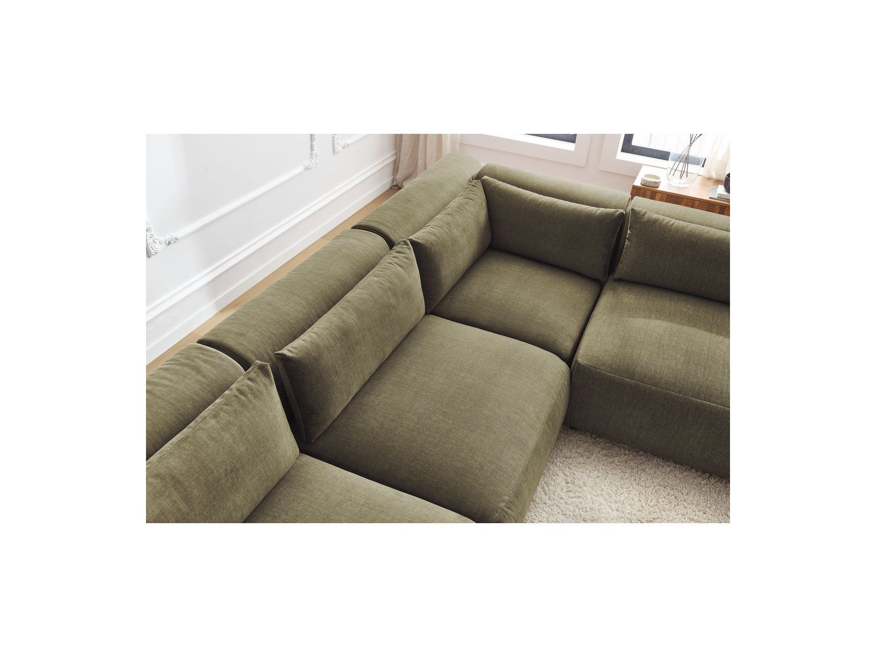 Jeanne - Canapé D'Angle Fixe Modulable - Tissu Velours Avec 4 Chauffeuses Et 1 Angle