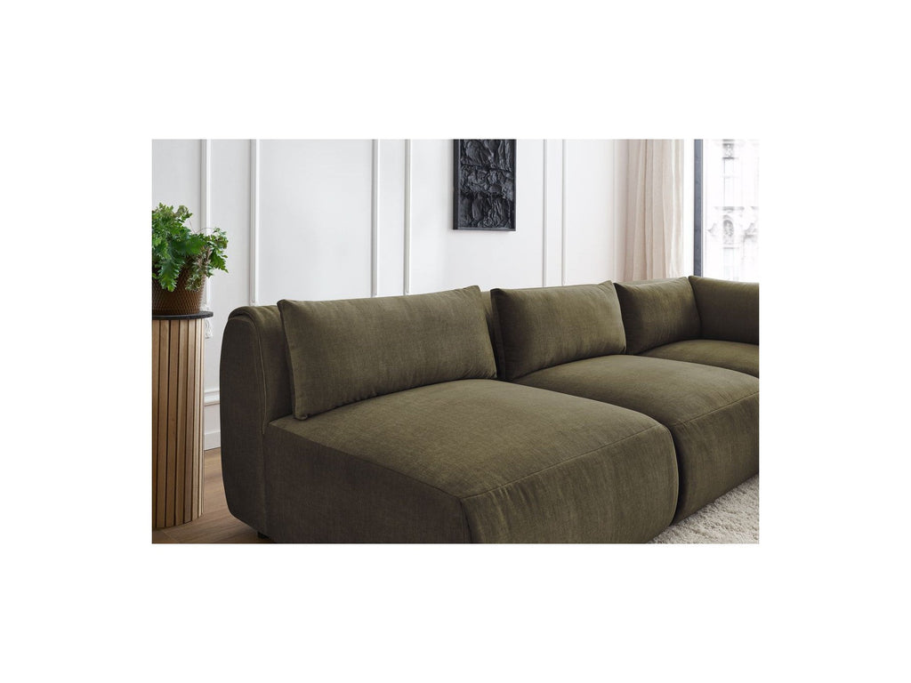 Jeanne - Canapé D'Angle Fixe Modulable - Tissu Velours Avec 4 Chauffeuses Et 1 Angle