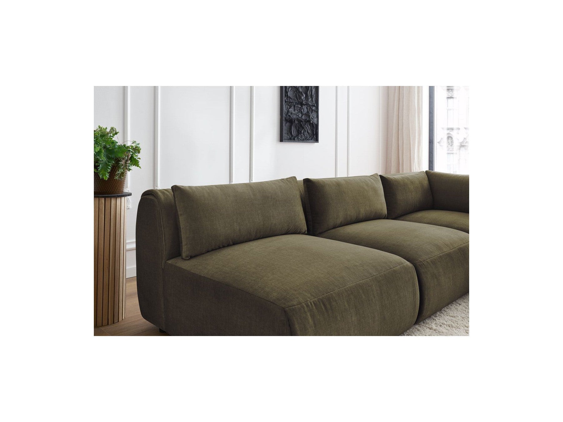 Jeanne - Canapé D'Angle Fixe Modulable - Tissu Velours Avec 4 Chauffeuses Et 1 Angle