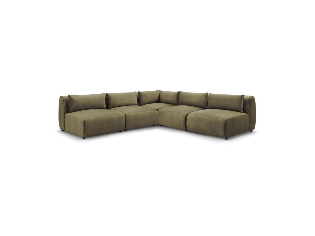 Jeanne - Canapé D'Angle Fixe Modulable - Tissu Velours Avec 4 Chauffeuses Et 1 Angle