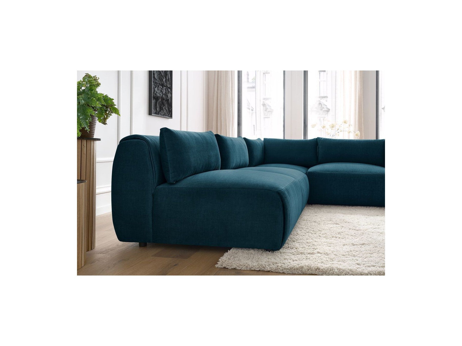 Jeanne - Canapé D'Angle Fixe Modulable - Tissu Velours Avec 4 Chauffeuses Et 1 Angle