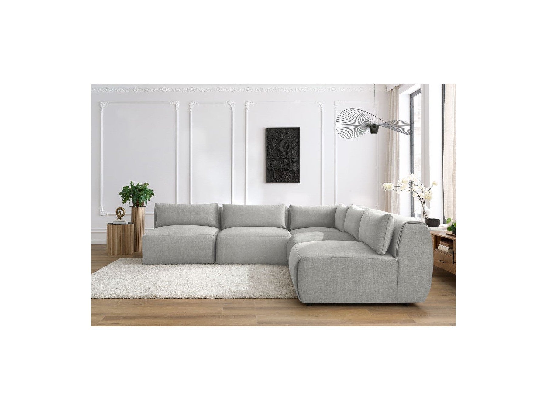 Jeanne - Canapé D'Angle Fixe Modulable - Tissu Velours Avec 4 Chauffeuses Et 1 Angle
